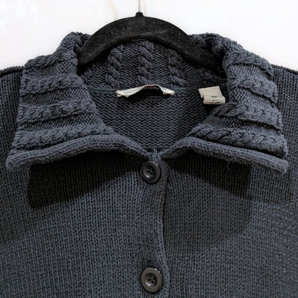 Black Heavy Button Cardigan Sweater 2X Cable Knit Warm Cozy Comfy Cabincore - Picture 3 of 5